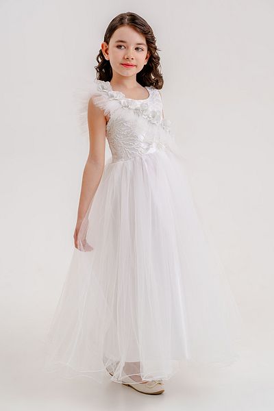 happyTekstil Girl's Evening Dress Graduation Dress - White