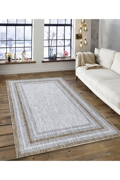 Dijidekor Shine M(115) Beige Fringeless Non-Slip Based Digital Printed Decora...