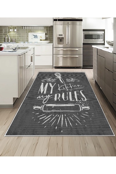 Dijidekor Shine M(255) Gray Fringeless Non-Slip Based Digital Printed Decorat...