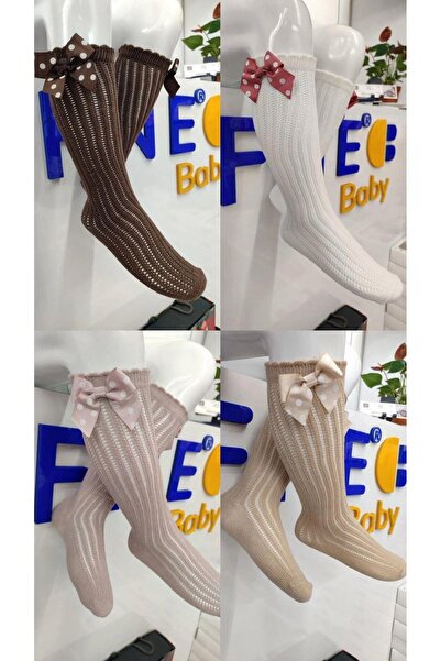 KIPIRIK BABY 1 komad devojčičkih krem čarapa Tačkasti dezen pakovanje Sa mašn...