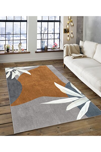 Dijidekor Shine M(117) Gray Fringeless Non-Slip Based Digital Printed Decorat...