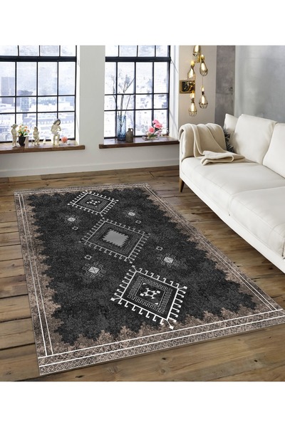 Dijidekor سجادة زخرفية رقمية مطبوع من شاين M(195) أنثراسايت بدون حواف ومضادة ...