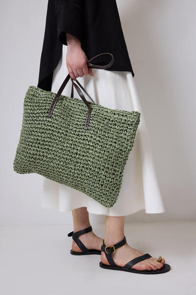 Touché Privé Leather Strap Straw Bag