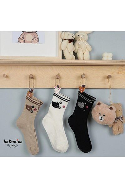 KIPIRIK BABY 3 броя унисекс детски чорапи до глезена с шарка на панда и копчета