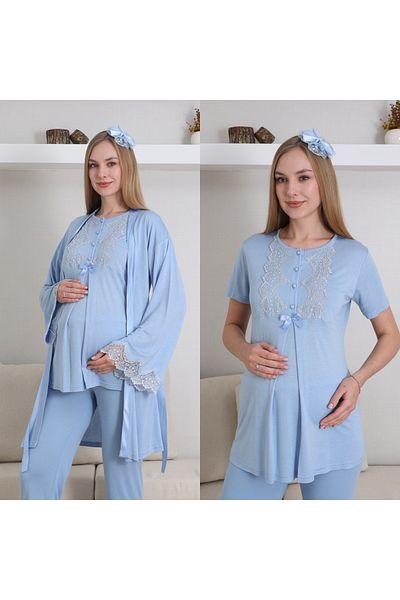 Lohussa Blue Lace Maternity Pajama Set Special Design Maternity