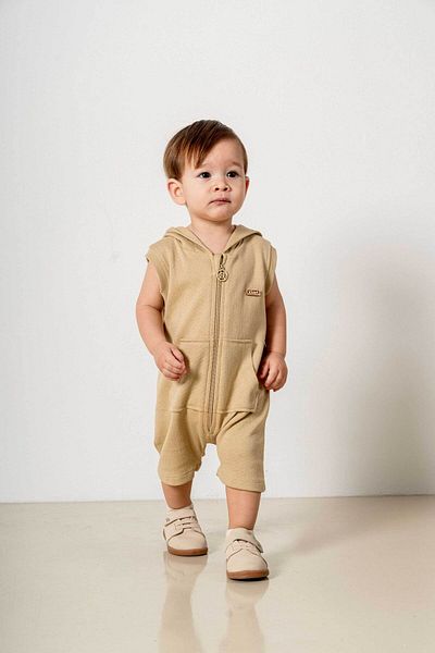bombe Baby Kids Beige Cotton Hooded Comfortable Jumpsuit Trend Fashion Bottom Top Set