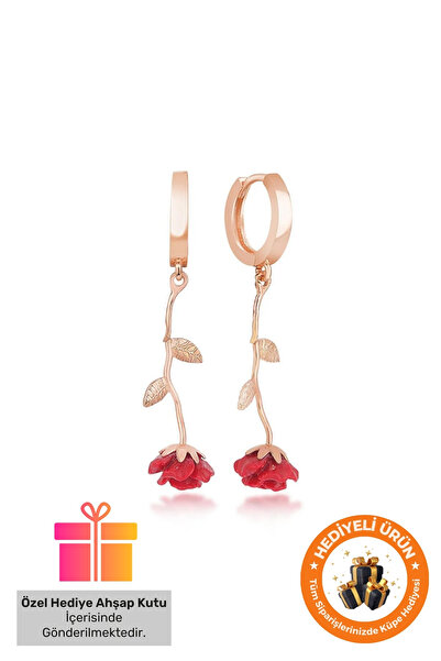 Lucente Jewellery Hediye Kutulu Kırmızı Gül Küpe 925 Ayar Gümüş Altın Kaplama...