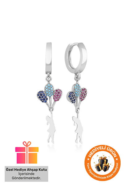 Lucente Jewellery Hediye Kutulu Balonlu Kız Küpe 925 Ayar Gümüş Kaplama Balon...
