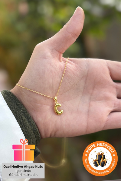 Lucente Jewellery Hediye Kutulu Gümüş Kaplama 3 Boyutlu Harf Kolye Isim Baş H...