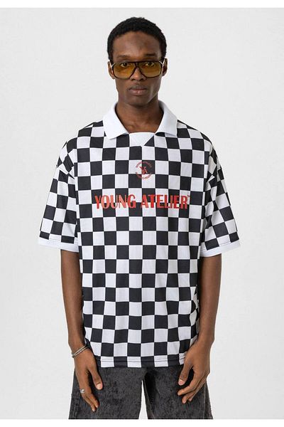 İLKCET MODA Collar Detail Checked Oversize Tshirt