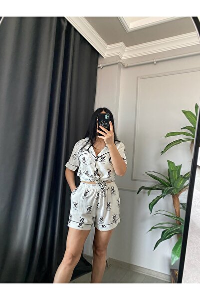 noir boutique VS DOKUMA ŞORTLU BEYAZ LOGOLU TAKIM