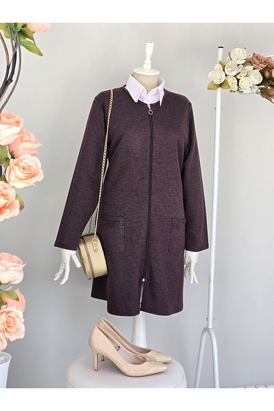 ENDAMIM Large Size Cardigan - with Pockets and Moderate Thickness