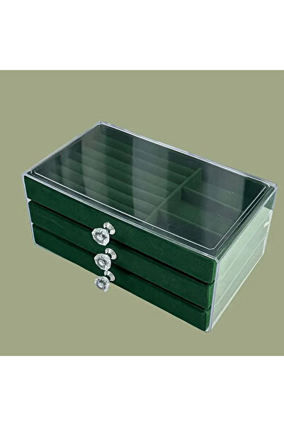 Büyük Hanım 3 Drawers Compartment Green Transparent Jewelry Box