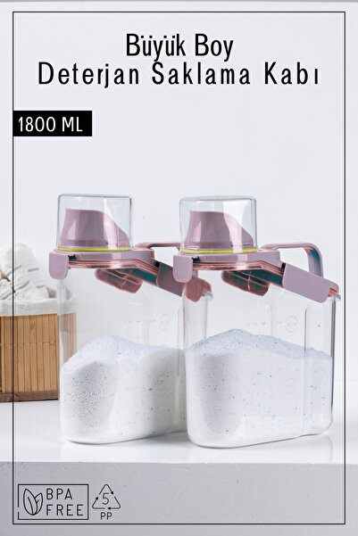 Espas Home 2 Adet Contalı Sızdırmaz Deterjan Saklama Kabı / 1800 ml / Pembe