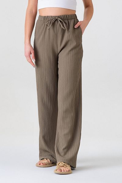 Fashion Showcase Pantaloni confortabili pentru femei Crinkle cu talie elastică și buzunare - kaki