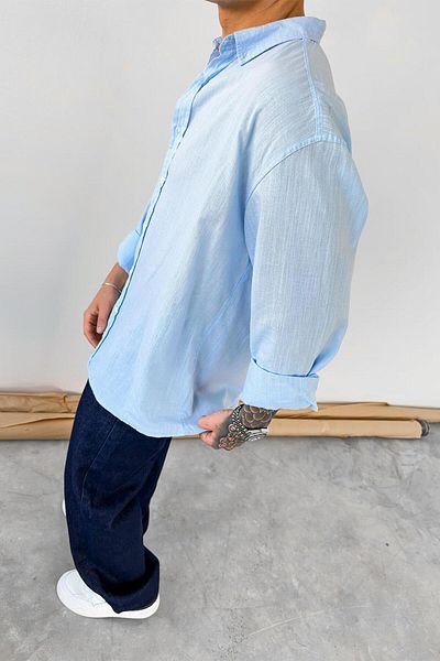 HAFKAGİYİM Baby Blue Oversize Fresh Len Πουκάμισο