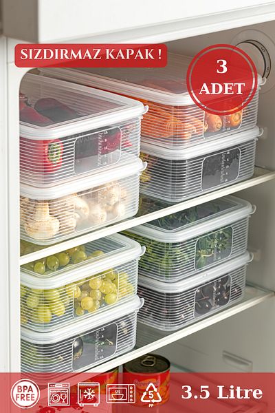AHC LİFE 3 Pieces Transparent Rectangular Storage Container Set - 3.5 Lt with Leak Proof Indicator