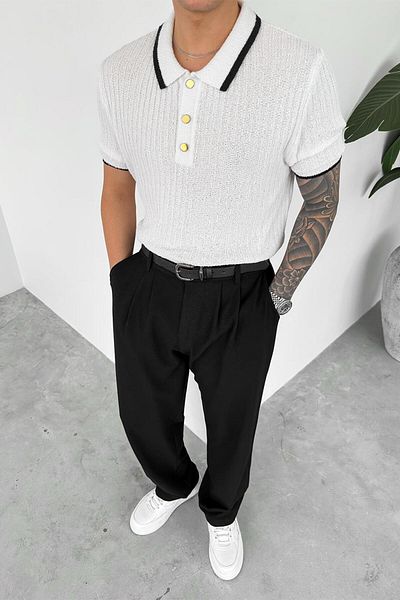 HAFKAGİYİM Λευκό μπλουζάκι με γιακά Polo Oversize Old Money