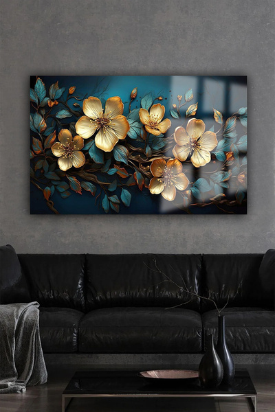 Genel Markalar ALTIN LİLYUM ZAMBAK YATAY ÇİÇEK KIRILMAZ LÜKS CAM TABLO OF İŞ ...