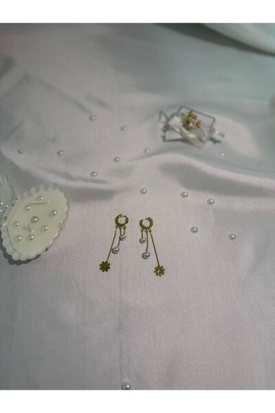 Tasarım EmKo LİFE Çiçek Uçlu İncili Sallantılı Küpe