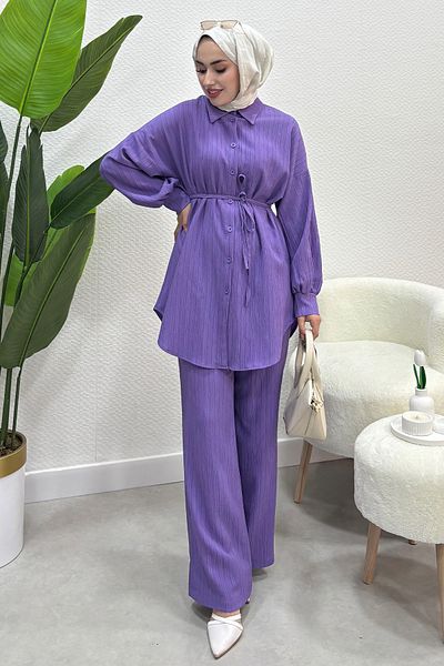 Tesettür Diyarı Lila Detailed Double Set - Women'S_Balon Sleeve Lace