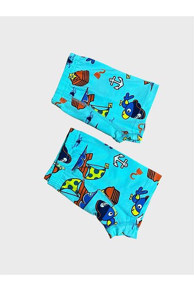 elmas kids Boxeri pentru băiat, 100% bumbac, cu model de navigație albastră, din 2 piese