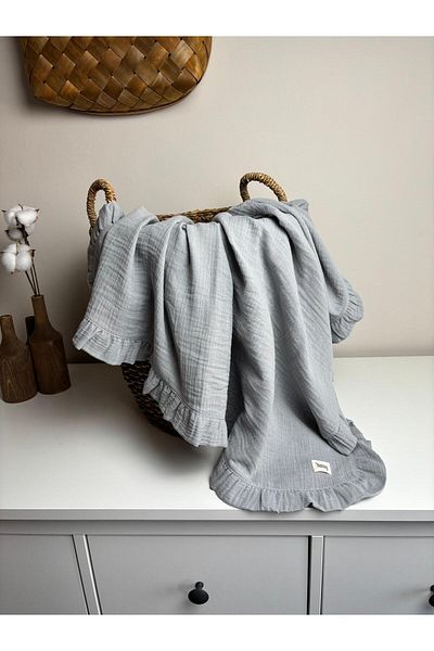NOİSY TEKSTİL Gray 2 Layer Wrapped Baby Blanket 100% Organic Cotton 110X110 cm
