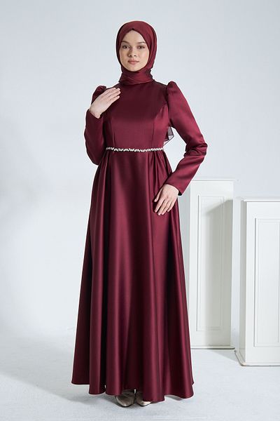 Azeem Adel - Matte Satin Hijab Evening Dress, Graduation, Engagement, Wedding, Promise Dress