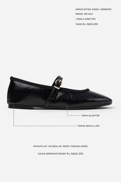 NİŞANTAŞI SHOES Jeremi Schwarz Crinkle Matte Gürtel Detail Flache Sohle Damen Babet