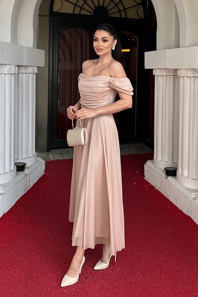 giyimmasalı Rochie midi din țesătură din tul cu sclipici - AUR