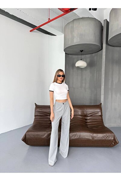 İLKCET MODA Tricou crop pentru femei Ottoman Piping