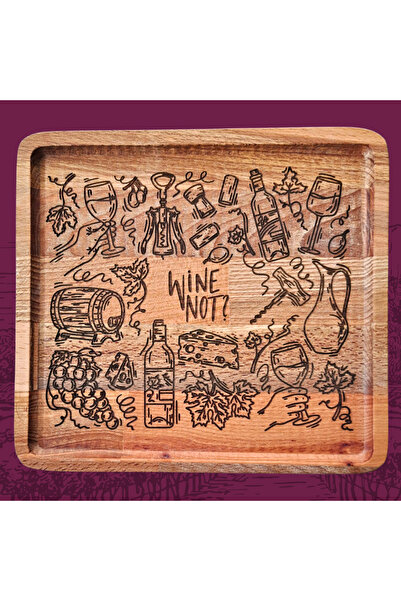 AE UMUT Wine Not? Temalı Ahşap Sunum Tabağı