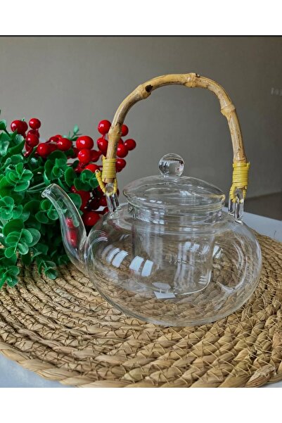 Sever Isıya Dayanıklı Bambu Saplı Cam Demlik 1200 ml | Süzgeçli Teapot