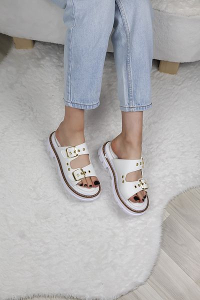 asmi shoes Γυναικείες Ορθοπεδικές Παντόφλες Λεπτομερείς Χοντρή Σόλα Λευκή Διπλή Κάψουλα