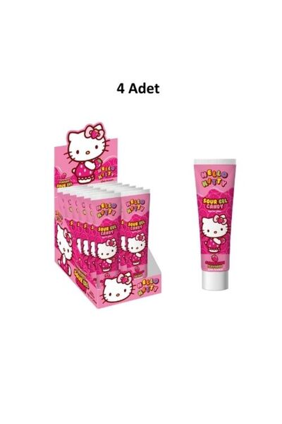 LOLIBONI Hello Kitty Ekşi Jel Şeker (Tüp) Çilek Aromalı (35 Gr.) 4 Adet