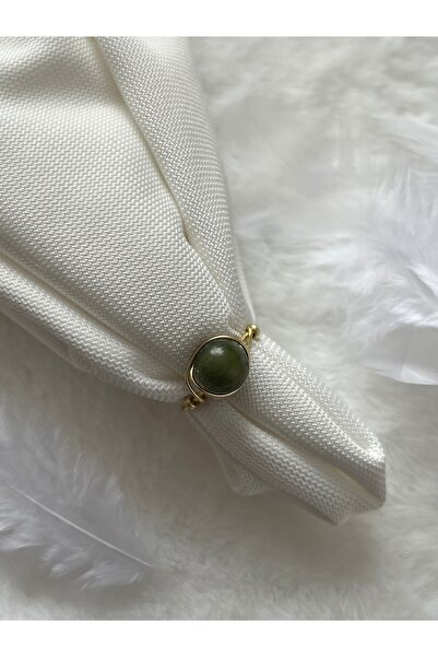 Pel Design 8 mm yeşim taşı altın tel yüzük el yapımı