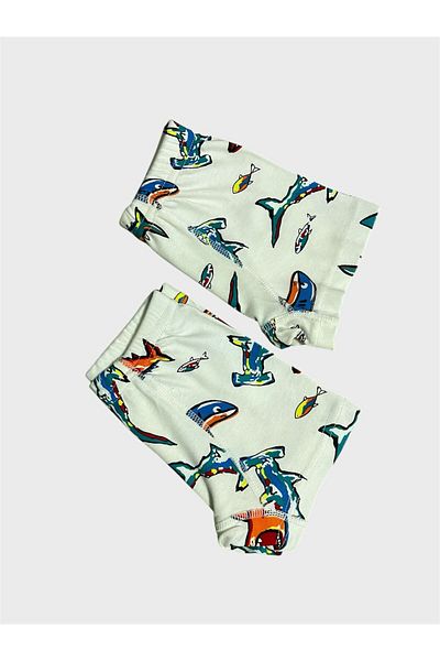 elmas kids Boy's 100% Cotton White Whale Patterned 2-Piece Boxers