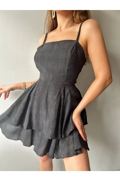 Fav Style Γυναικεία φούστα με λουράκι με κορδόνια με λεπτομέρειες Μίνι φόρεμα μαύρο