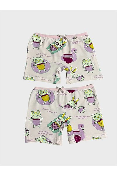 elmas kids Girl's 100% Cotton Pink Swan Patterned 2-Piece Boxers