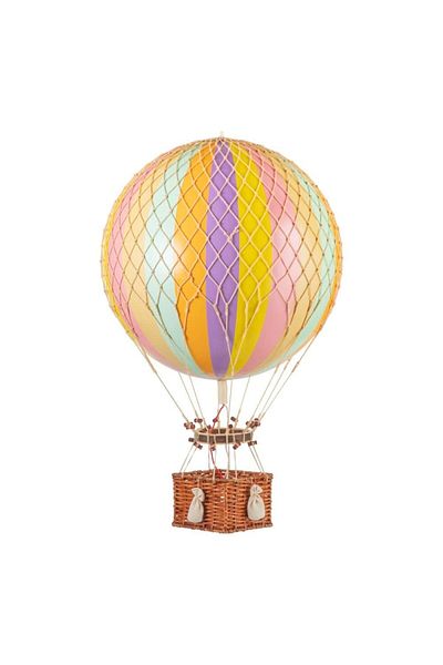 Authentic 1928 Hot Air Balloon Decoration, Travel Lights, Jules Verne, Rainbow Pastel, 42x42x70 Cm