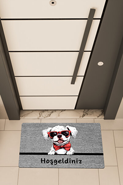 Dormot Home Quality Digital Printing Gray, Red Glasses Dog Themed Door Mat