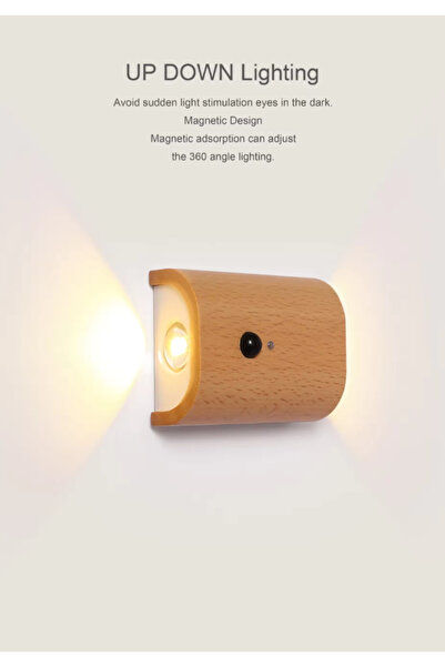 Generic Sensor Wall Sconce Wooden LED Step Lights Wall Lamp, Motion Sensor, Rechargeable Stair Lights