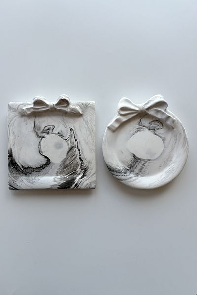 sin istanbul 2-Piece Bow Mini Plate Marble Pattern