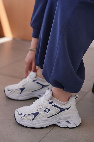 SOLAZER Women's White Navy Blue Sneaker Casual Sports Shoes 046
