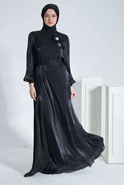 Azeem Alia - Simli İpek Şifon Tesettür Abiye Elbise, Mezuniyet, Nişan, Düğün,...