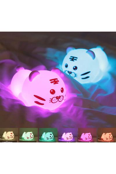 Generic ضوء ليلي على شكل نمر متغير الألوان 7 مع جهاز تحكم عن بعد محمول قابل للشحن عبر USB سطوع قابل للتعديل
