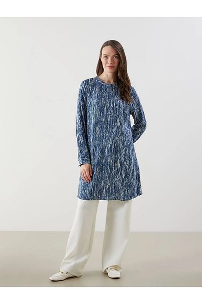 LC Waikiki Lcw Grace Blue Judge Collar Patterned Women's Tunic