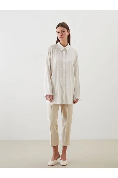 LC Waikiki Lcw Modest Ecru Linen Blended Women's Shirt Tunic
