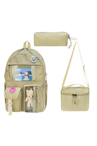 MUBO Korean Style School Bag with Accessories Girls' and Boys' Backpack and Lunch Box 3Pcs