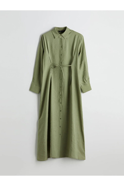 LC Waikiki LCW Modest Yeşil Modal Karışımlı Gömlek Elbise